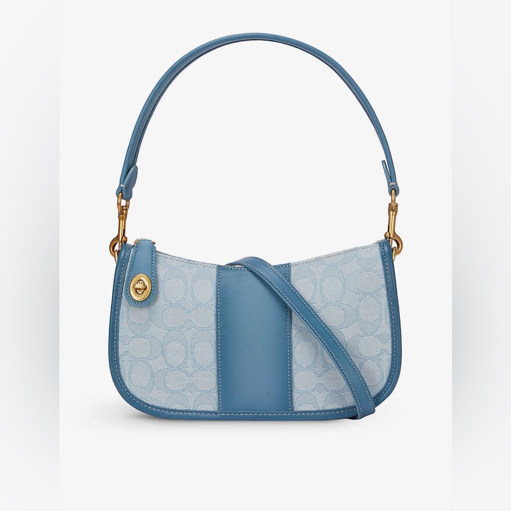 Coach Blue Swinger Signature Jacquard Cotton-blend and Leather Shoulder Bag